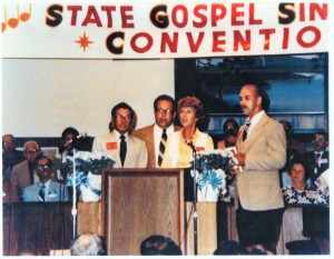 The Zion Quartet at the Virginia State Singing Convention: (l-r) Jim Osborne(Tenor), Olonie Helton(Bass), Jackie Brown Osborne(Alto), Foyster Roberts(Lead)