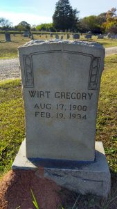 My great aunt, Wirt D. (Roberts) Gregory, wife of John Ross Gregory, 17 Aug 1900-19 Feb 1934, buried in Rosemont Cemetery in Union, South Carolina.